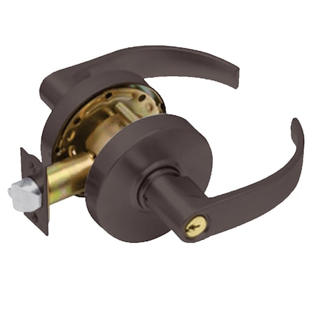 Grade 2 Turn-Pushbutton Entrance Cylindrical Lock, Broadway Lever, Conventional Cylinder, Oil-Rubbed
